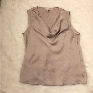 Lavender/blush satin sleeveless top.